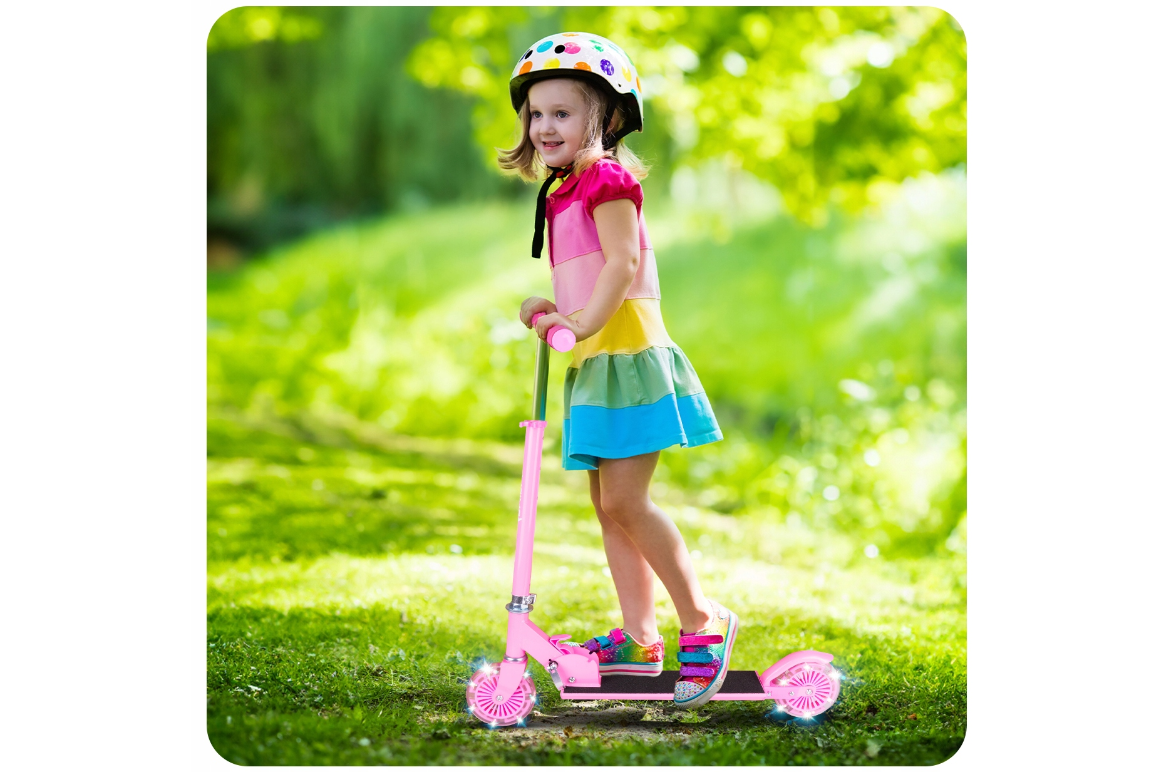 Trotineta pliabila cu roti luminoase, roz, MalPlay 111641