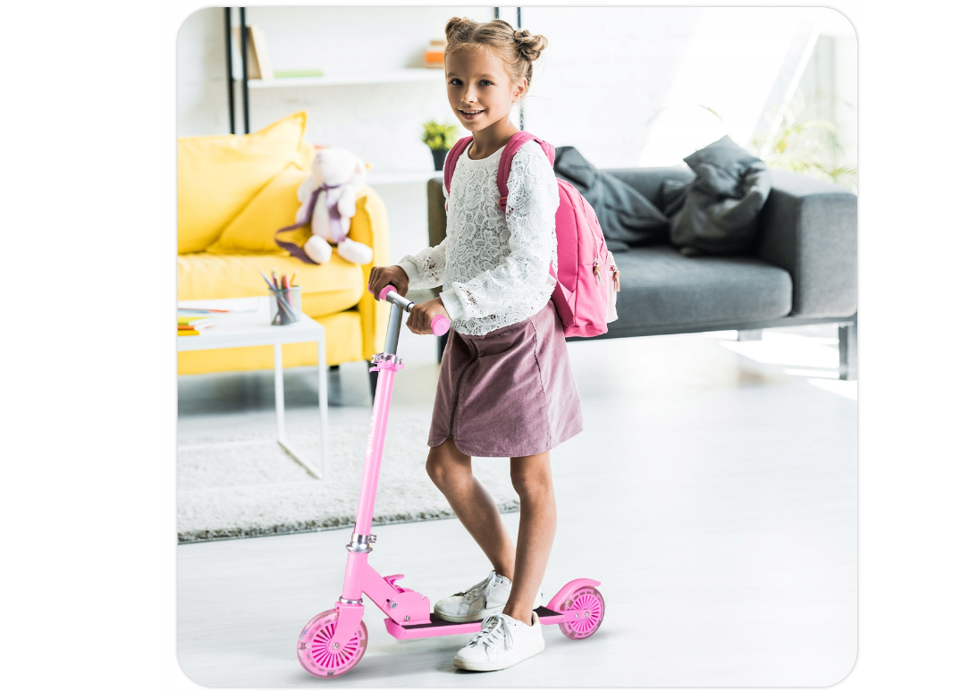 Trotineta pliabila cu roti luminoase, roz, MalPlay 111641