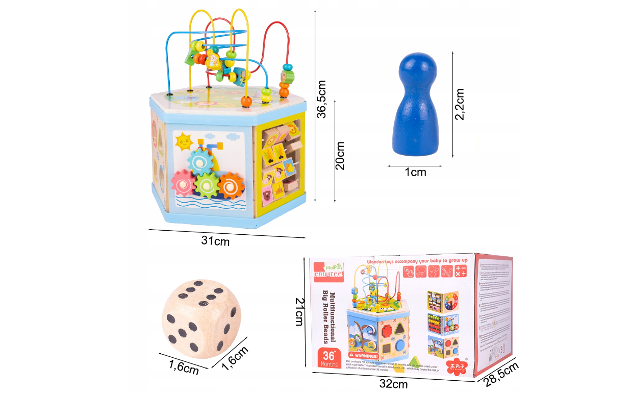 Set educativ din lemn pentru bebelusi, 7 in 1, MalPlay 109710