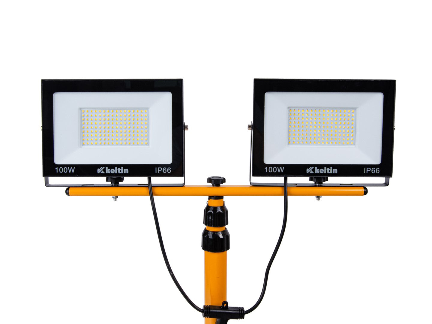 Proiector LED 2 x 100 W cu trepied telescopic pentru constructii, alb rece 6500 K, Keltin K02050