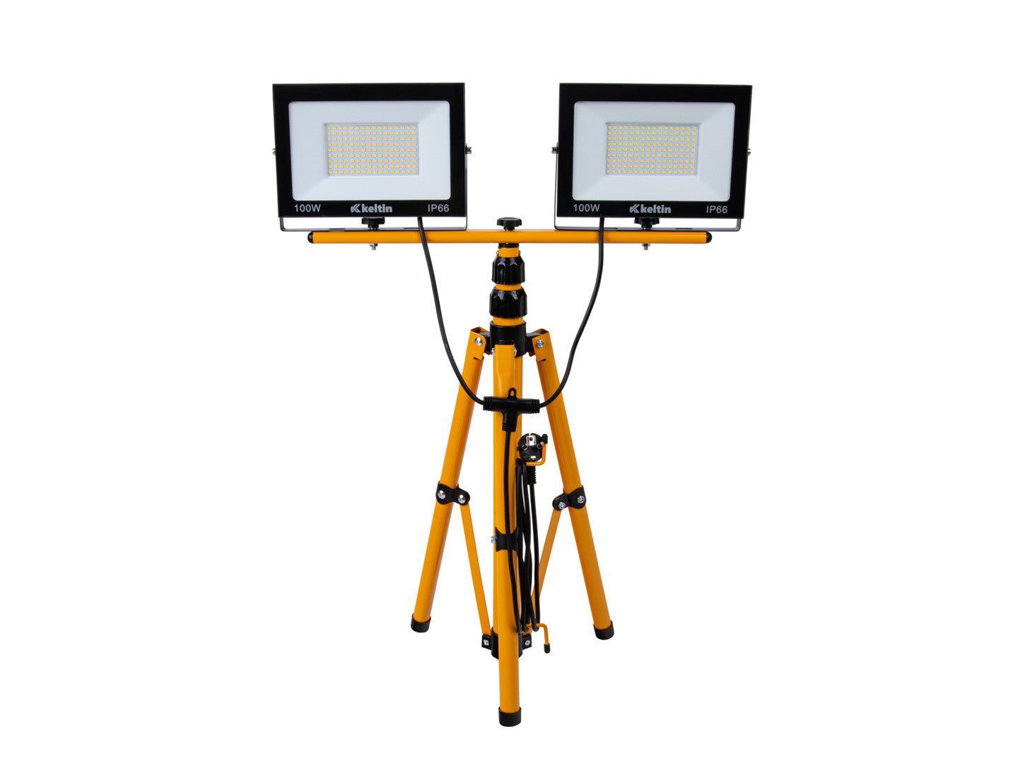 Proiector LED 2 x 100 W cu trepied telescopic pentru constructii, alb neutru, 4500 K, Keltin K02051