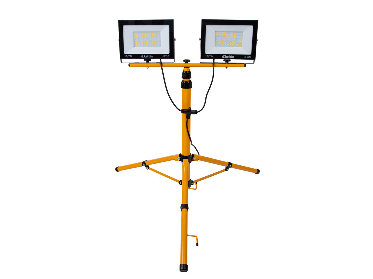 Proiector LED 2 x 100 W cu trepied telescopic pentru constructii, alb neutru, 4500 K, Keltin K02051