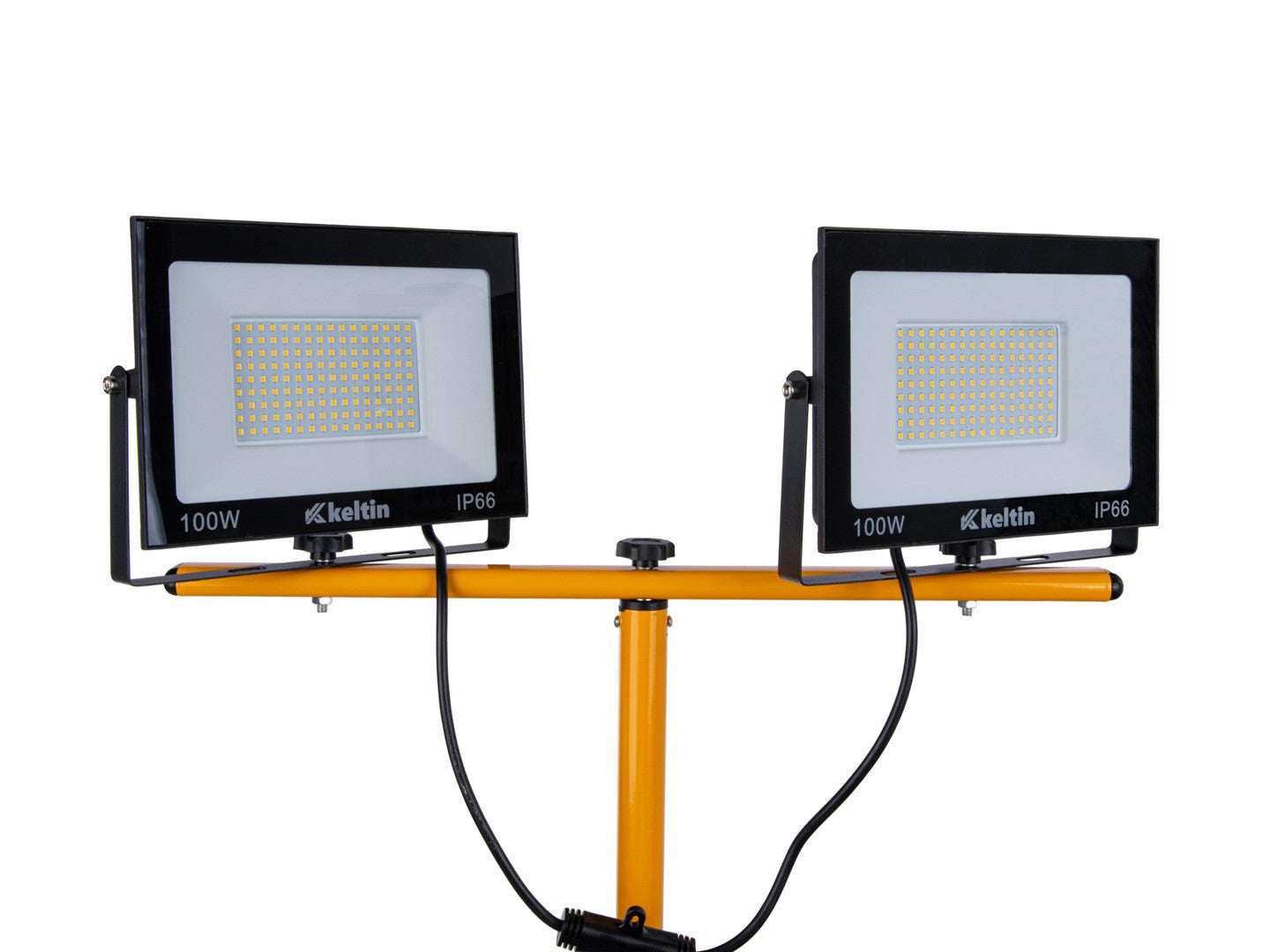 Proiector LED 2 x 100 W cu trepied telescopic pentru constructii, alb neutru, 4500 K, Keltin K02051