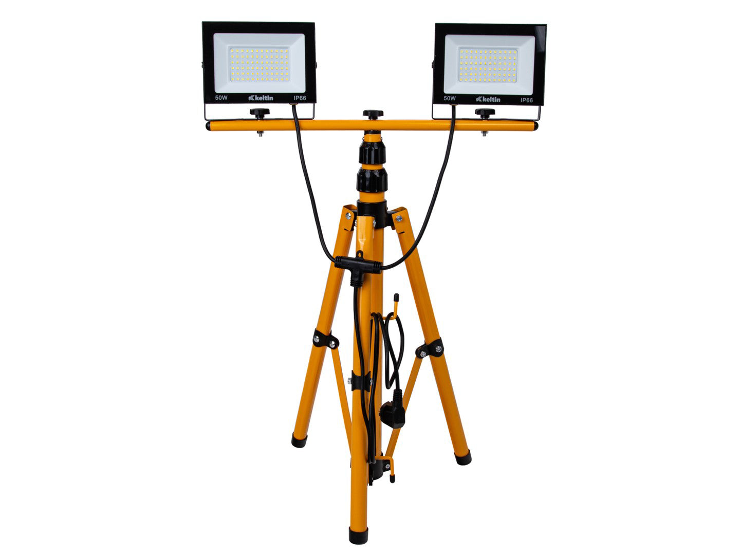 Proiector LED 2 x 50 W cu tepied telescopic pentru constructii, alb neutru, 4500 K, Keltin K02054