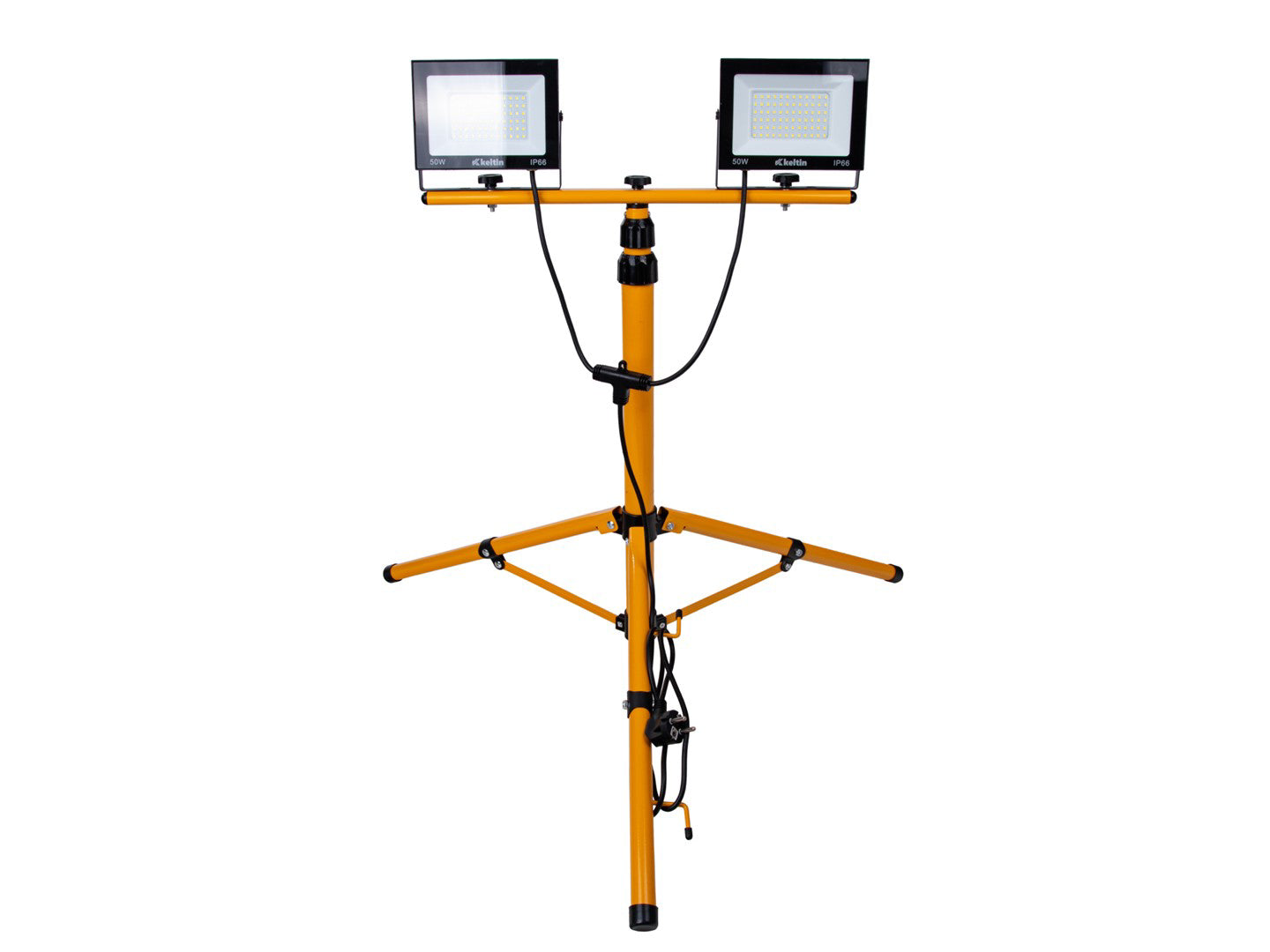 Proiector LED 2 x 50 W cu tepied telescopic pentru constructii, alb neutru, 4500 K, Keltin K02054