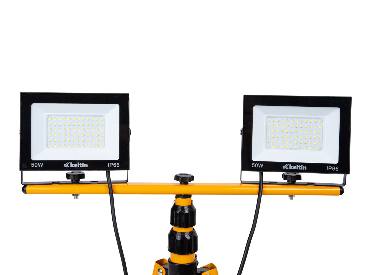 Proiector LED 2 x 50 W cu tepied telescopic pentru constructii, alb neutru, 4500 K, Keltin K02054