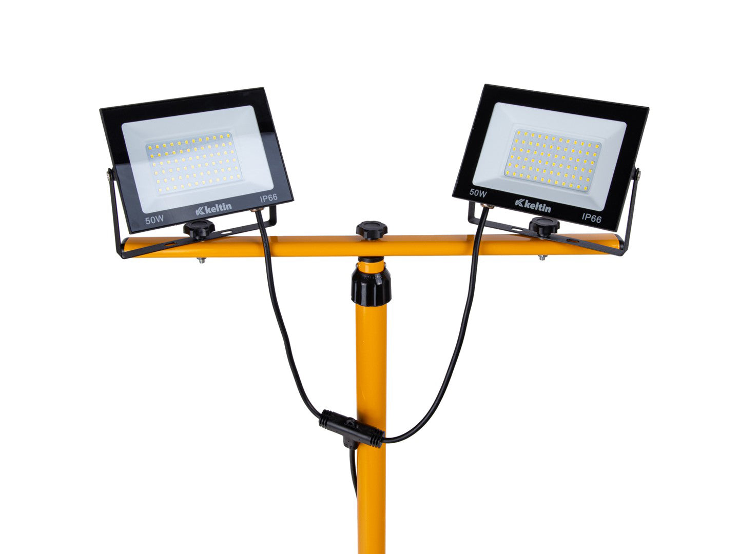 Proiector LED 2 x 50 W cu tepied telescopic pentru constructii, alb neutru, 4500 K, Keltin K02054