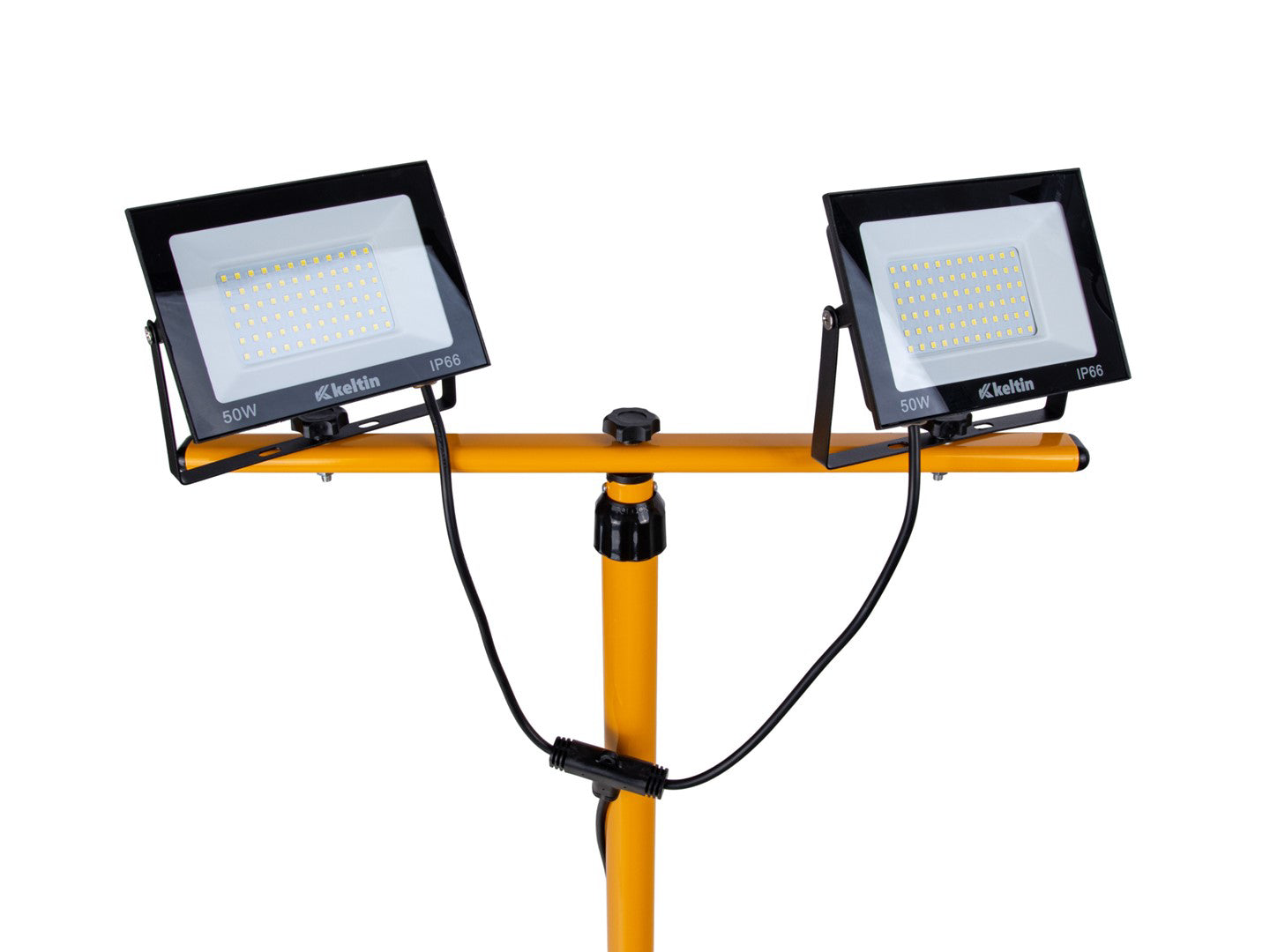 Proiector LED 2 x 50 W cu tepied telescopic pentru constructii, alb neutru, 4500 K, Keltin K02054