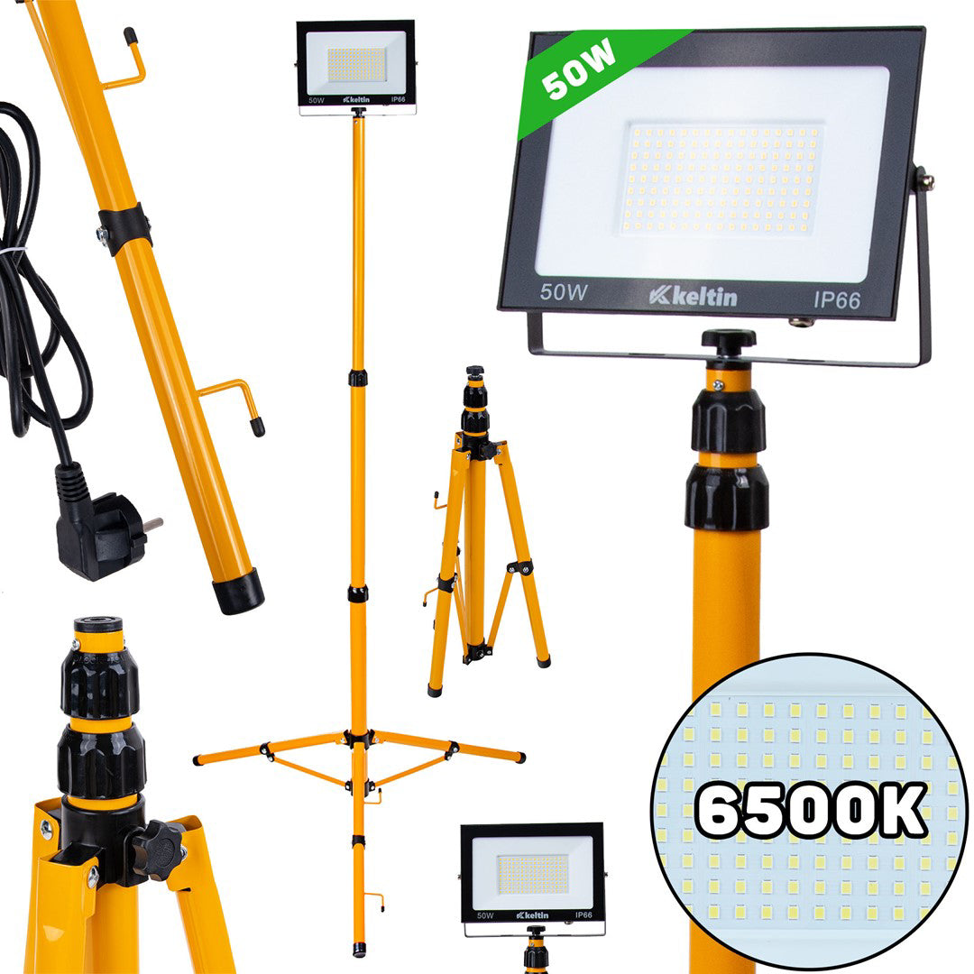 Proiector LED cu trepied telescopic pentru constructii, 50 W, alb rece, 6500 K, Keltin K02065