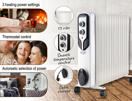 Radiator electric, 2500 W, alb, Adler AD7819