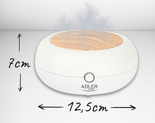 Difuzor aromaterapie cu ultrasunete, lumina LED, USB, rezervor 70 ml, 3 moduri de functionare, alb, Adler AD7969