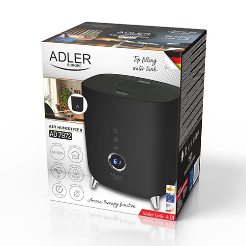 Umidificator de aer ultrasonic, 300 ml / h, afisaj LED, deconectare automata, rezervor de apa 4 l, negru, Adler AD7972B
