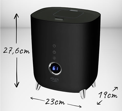 Umidificator de aer ultrasonic, 300 ml / h, afisaj LED, deconectare automata, rezervor de apa 4 l, negru, Adler AD7972B