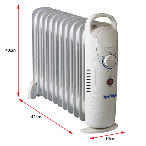 Mini calorifer electric cu ulei, 11 elementi, termostat reglabil, 1200 W, 42 x 11 x 38.5 cm, Mesko MS7806