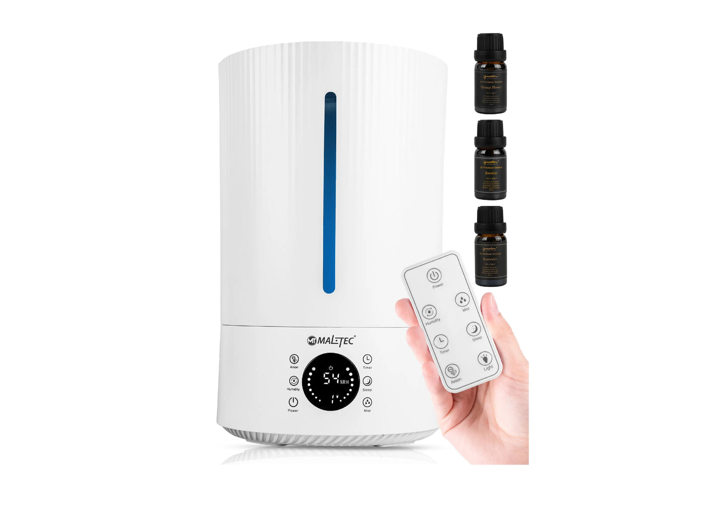 Umidificator de aer ionizator cu difuzor de aromateraie WT-5000-ION, 3 uleiuri esentiale inclse, MalTec 111990