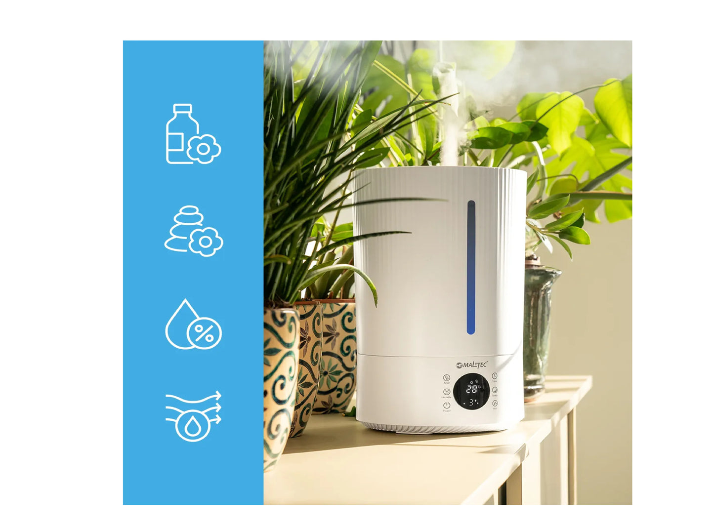 Umidificator de aer ionizator cu difuzor de aromateraie WT-5000-ION, 3 uleiuri esentiale inclse, MalTec 111990