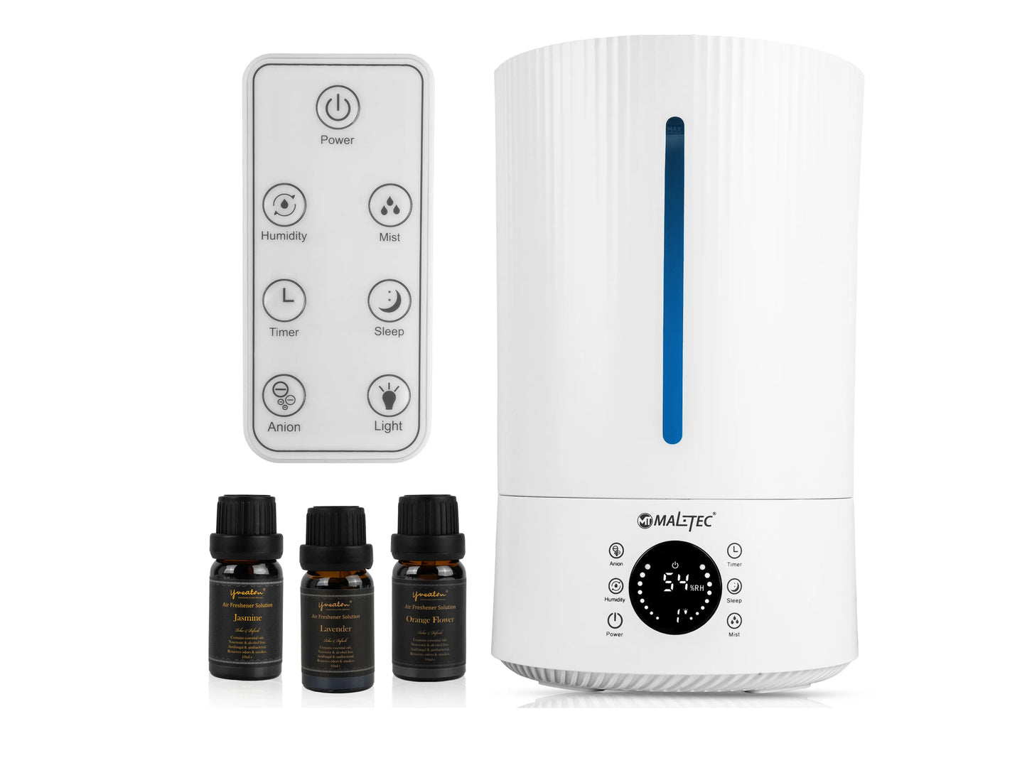 Umidificator de aer ionizator cu difuzor de aromateraie WT-5000-ION, 3 uleiuri esentiale inclse, MalTec 111990