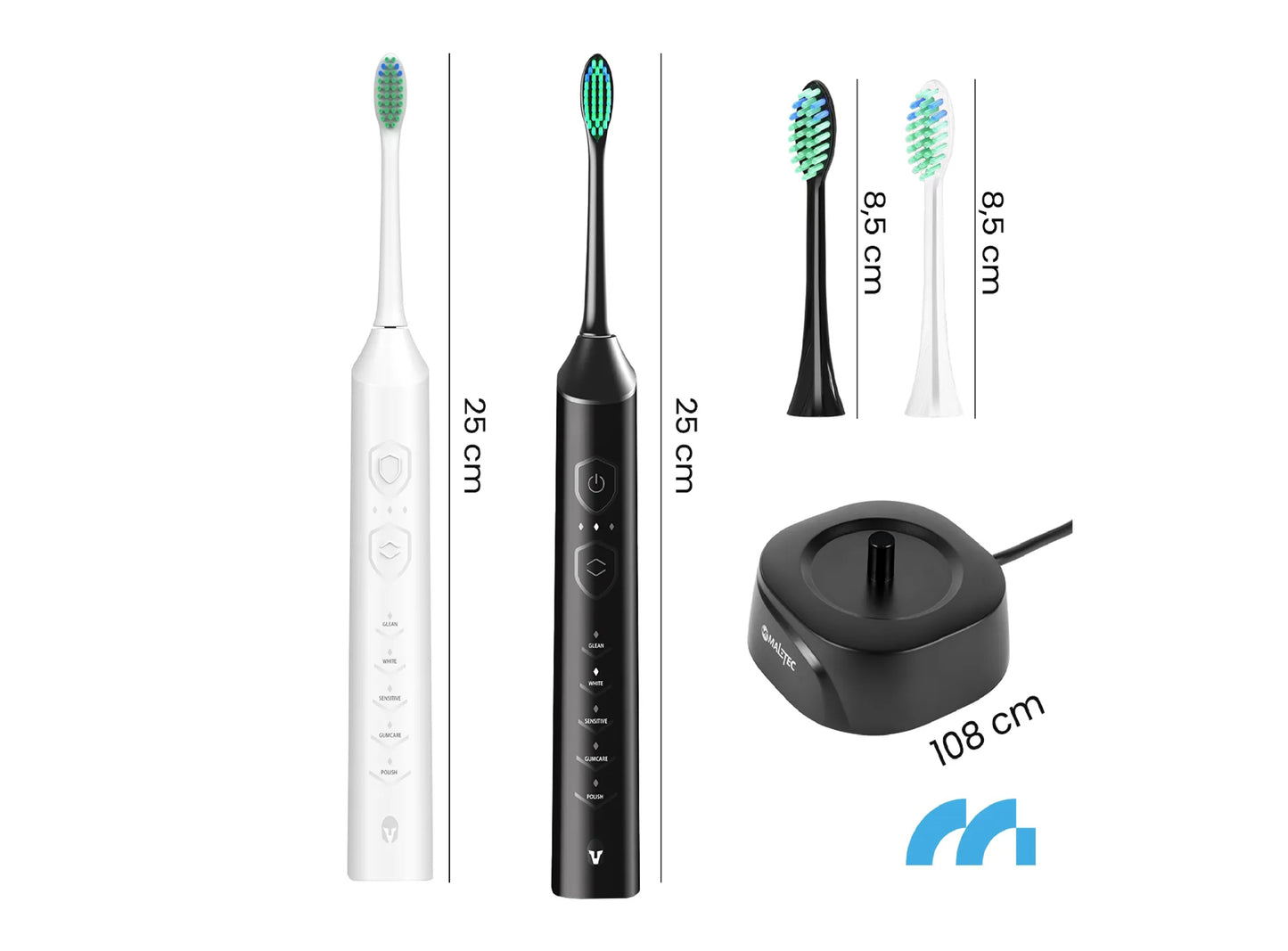 Set 2 periute electrice Sonic cu 6 capete si incarcator, MalTec 111925