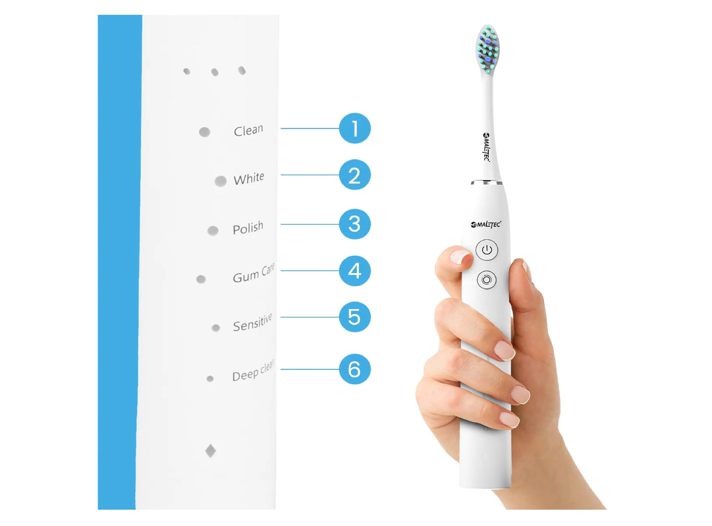 Set periuta electrica de dinti sonica cu 6 capete incluse si suport pentru depozitare, MalTec 111926