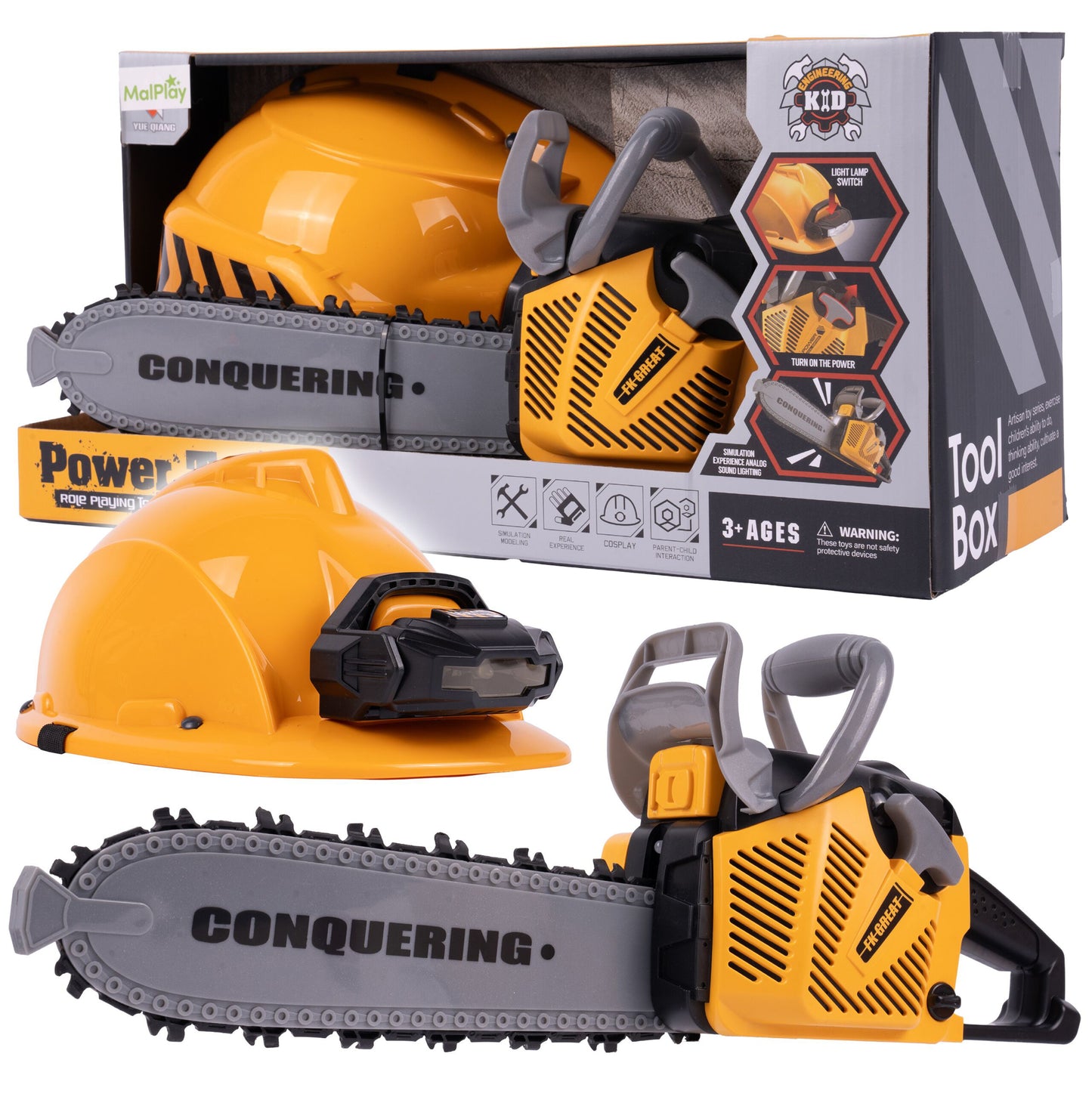 Set fierastrau cu casca si lanterna, MalPlay 111601