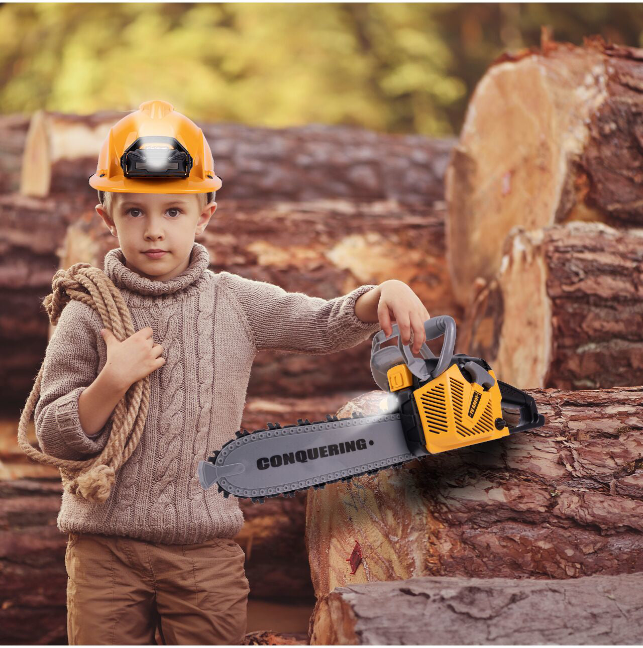 Set fierastrau cu casca si lanterna, MalPlay 111601