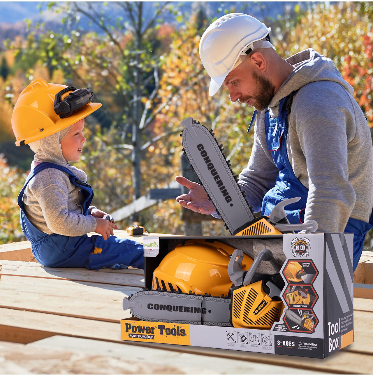 Set fierastrau cu casca si lanterna, MalPlay 111601