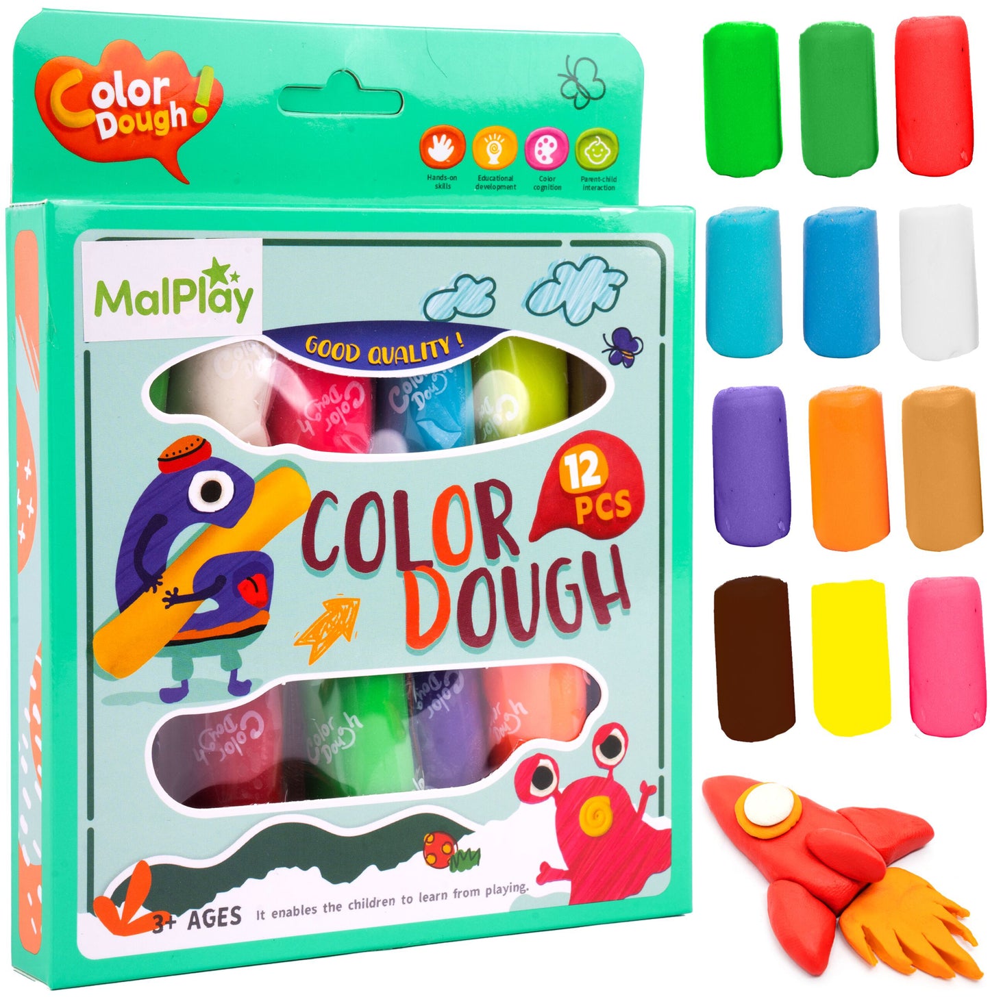 Set plastilina, multicolor, 12 elemente, MalPlay 111528