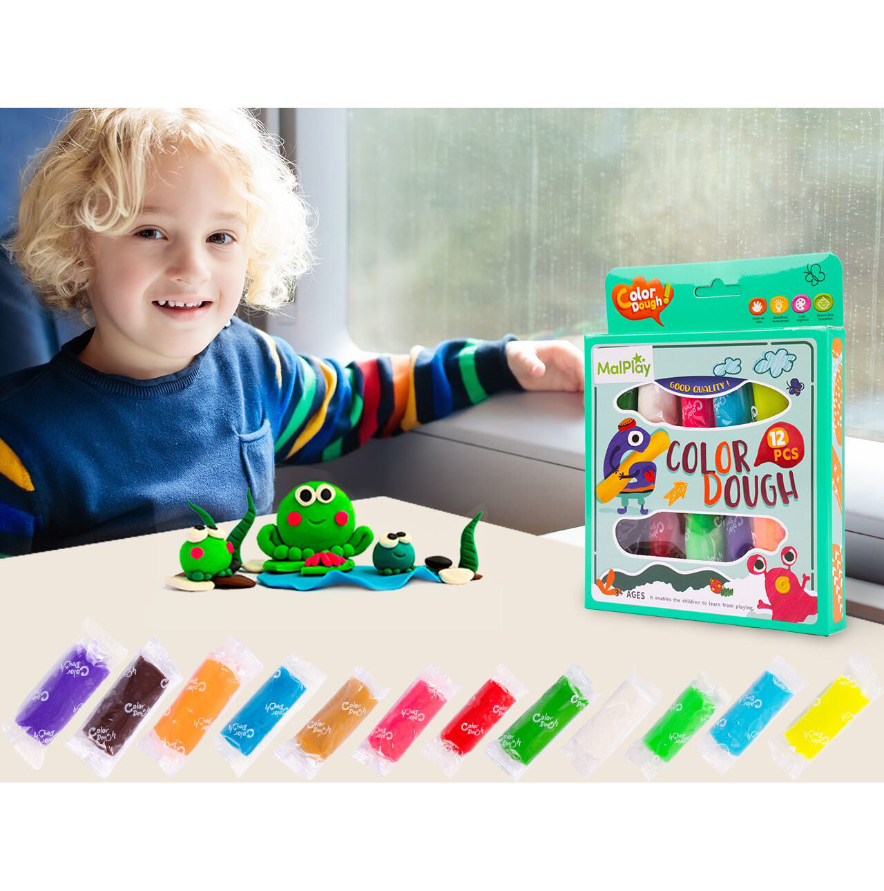 Set plastilina, multicolor, 12 elemente, MalPlay 111528