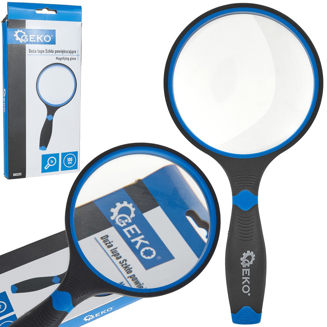 Lupa cu maner cauciucat, 100 mm, 3 x, Geko G03225