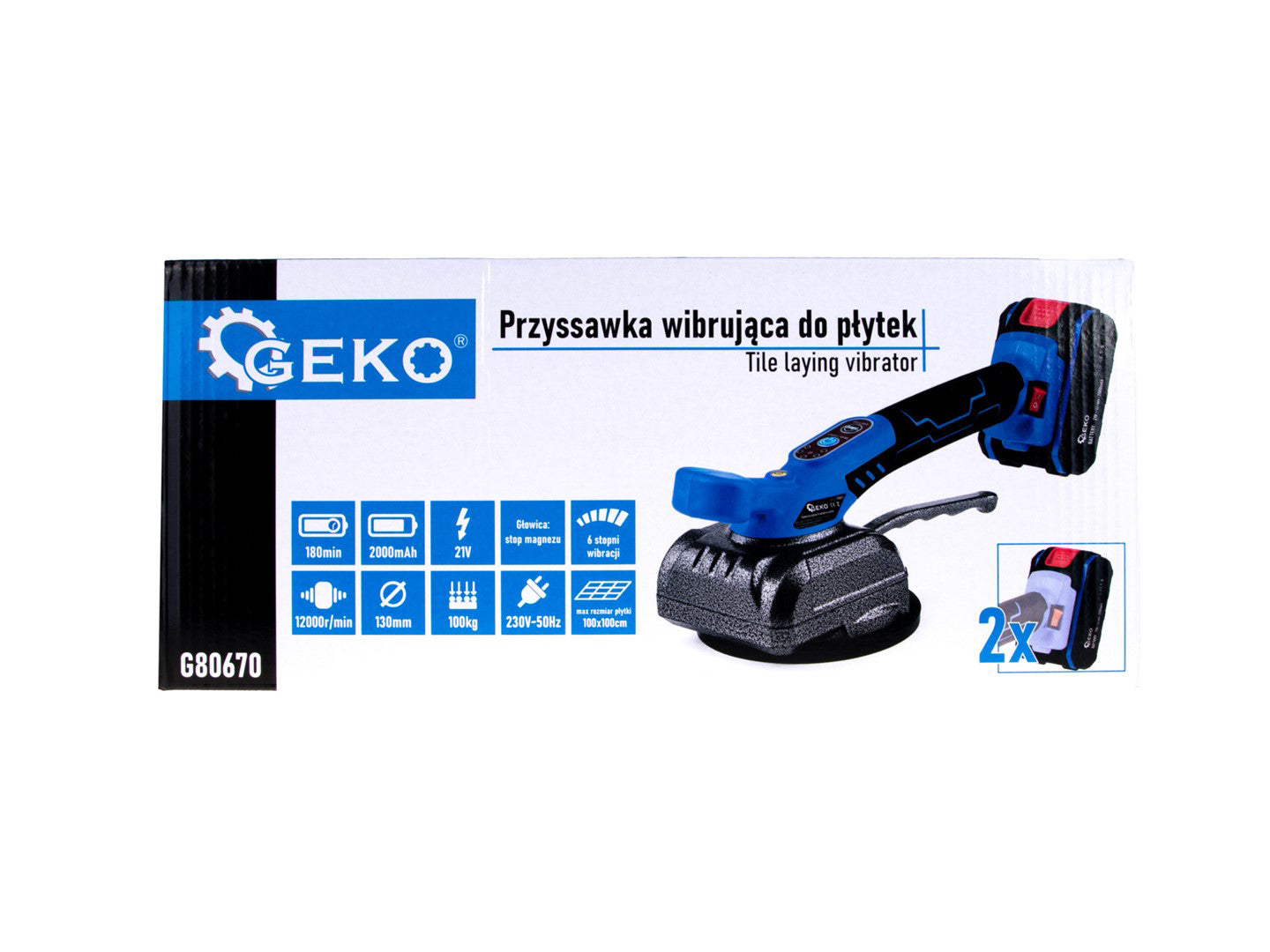 Ventuza vibranta pentru gresie cu acumulator, 21 V, Geko G80670