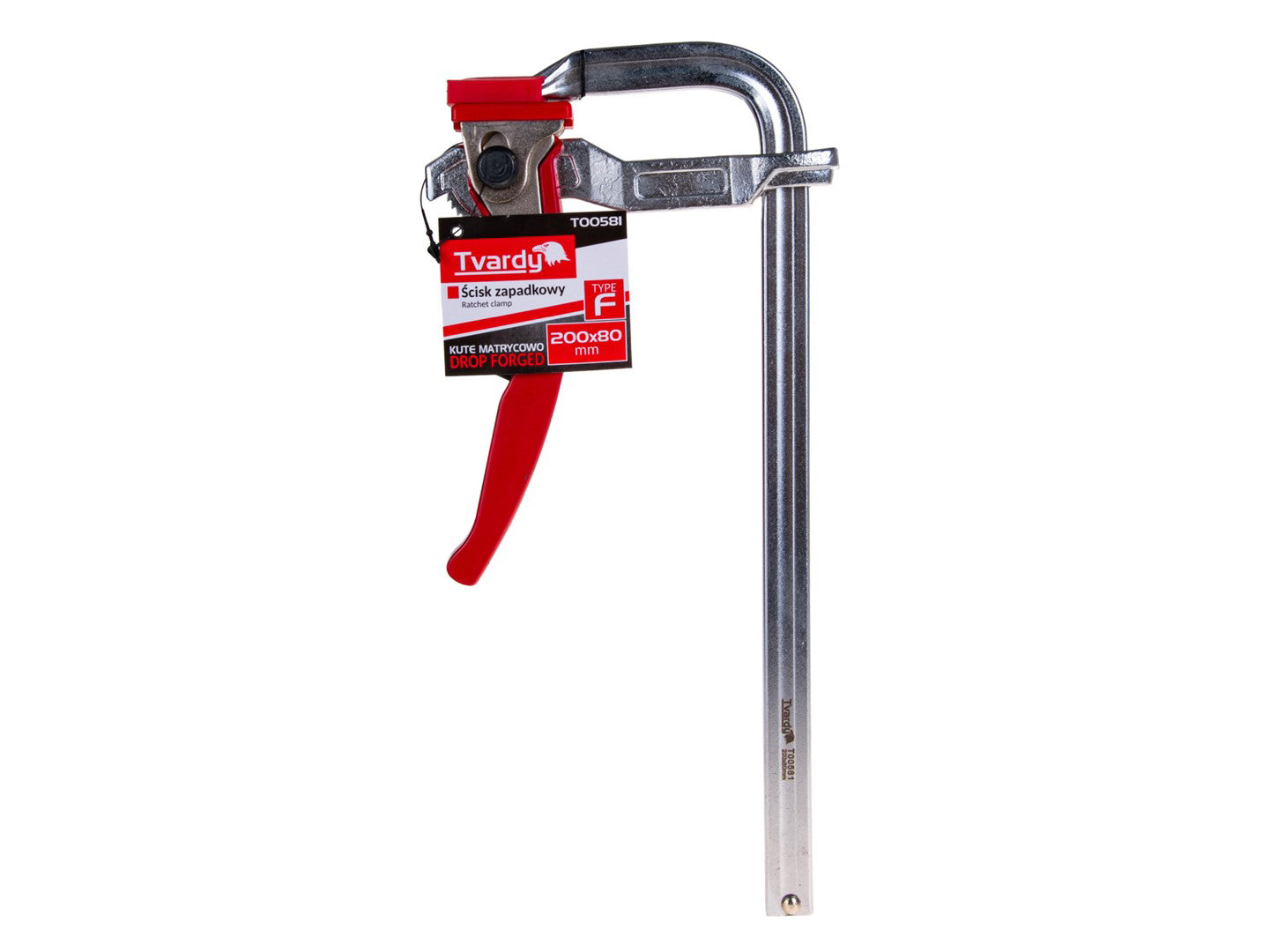 Clema de tamplarie tip F cu clichet, 200 x 80 mm, Tvardy T00581