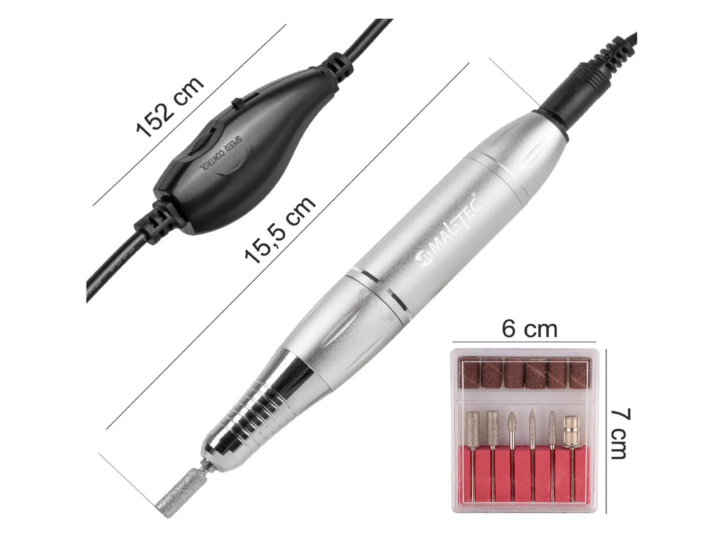 Set freza profesionala pentru unghii cu accesorii, MalTec 111450