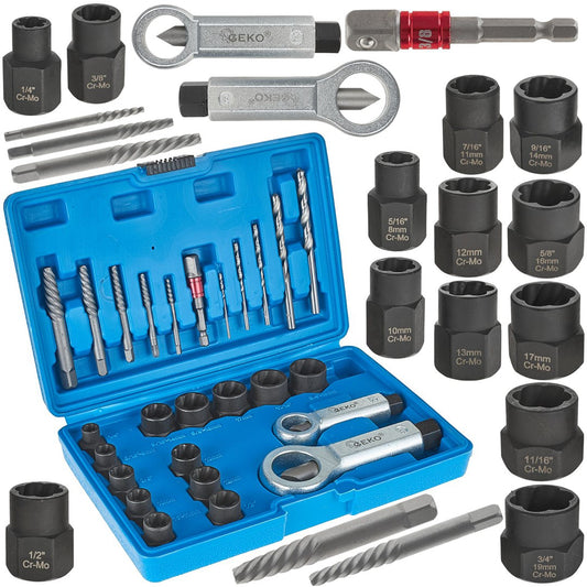 Set extractoare suruburi piulite si stifturi rupte, 26 elemente, Geko G30036