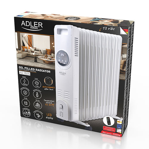 Radiator ulei cu telecomanda, 13 elementi, 2500 W, Adler AD7826