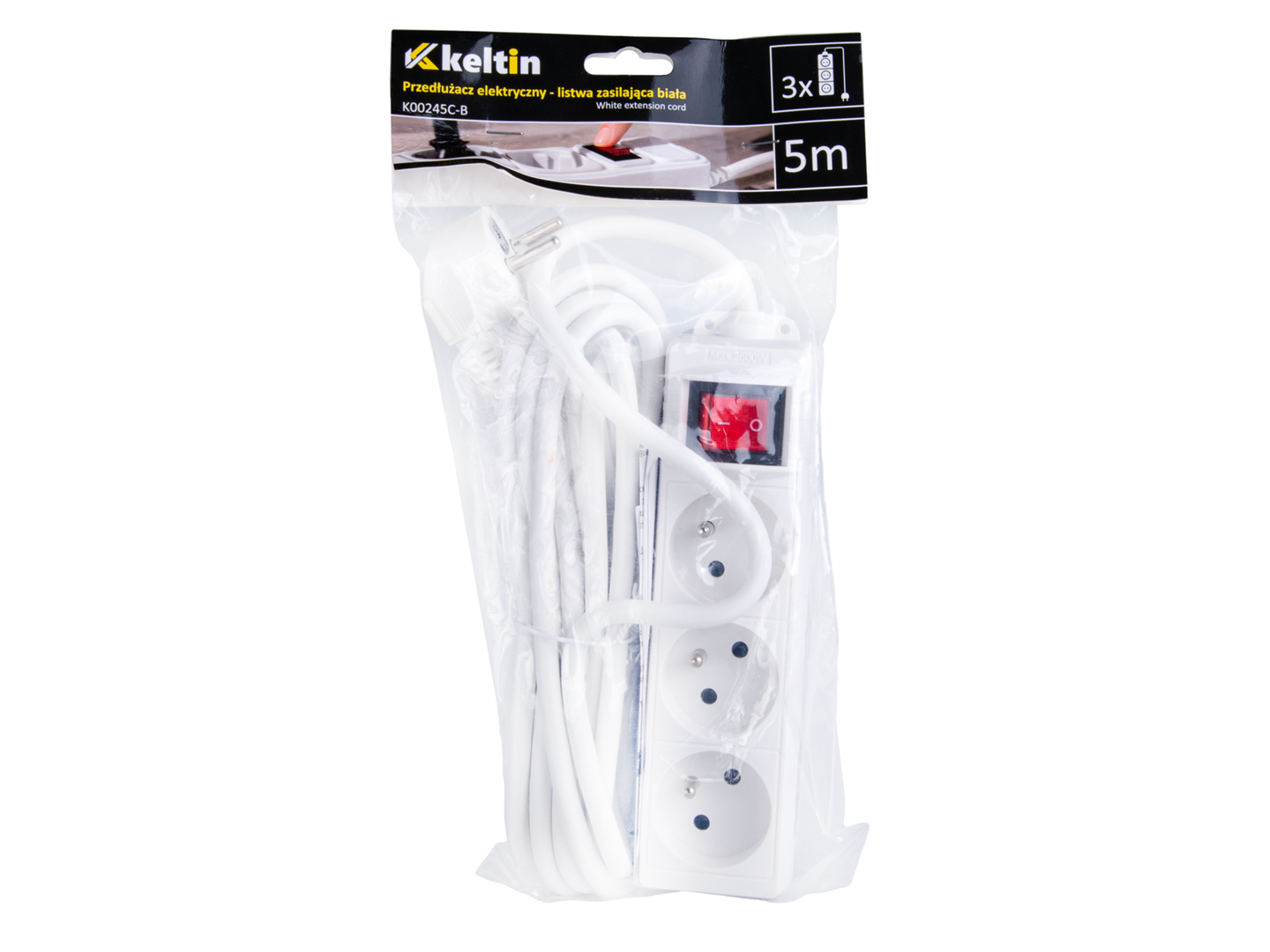 Prelungitor electric cu 3 prize, 3 m, alb, Keltin K00245C-B