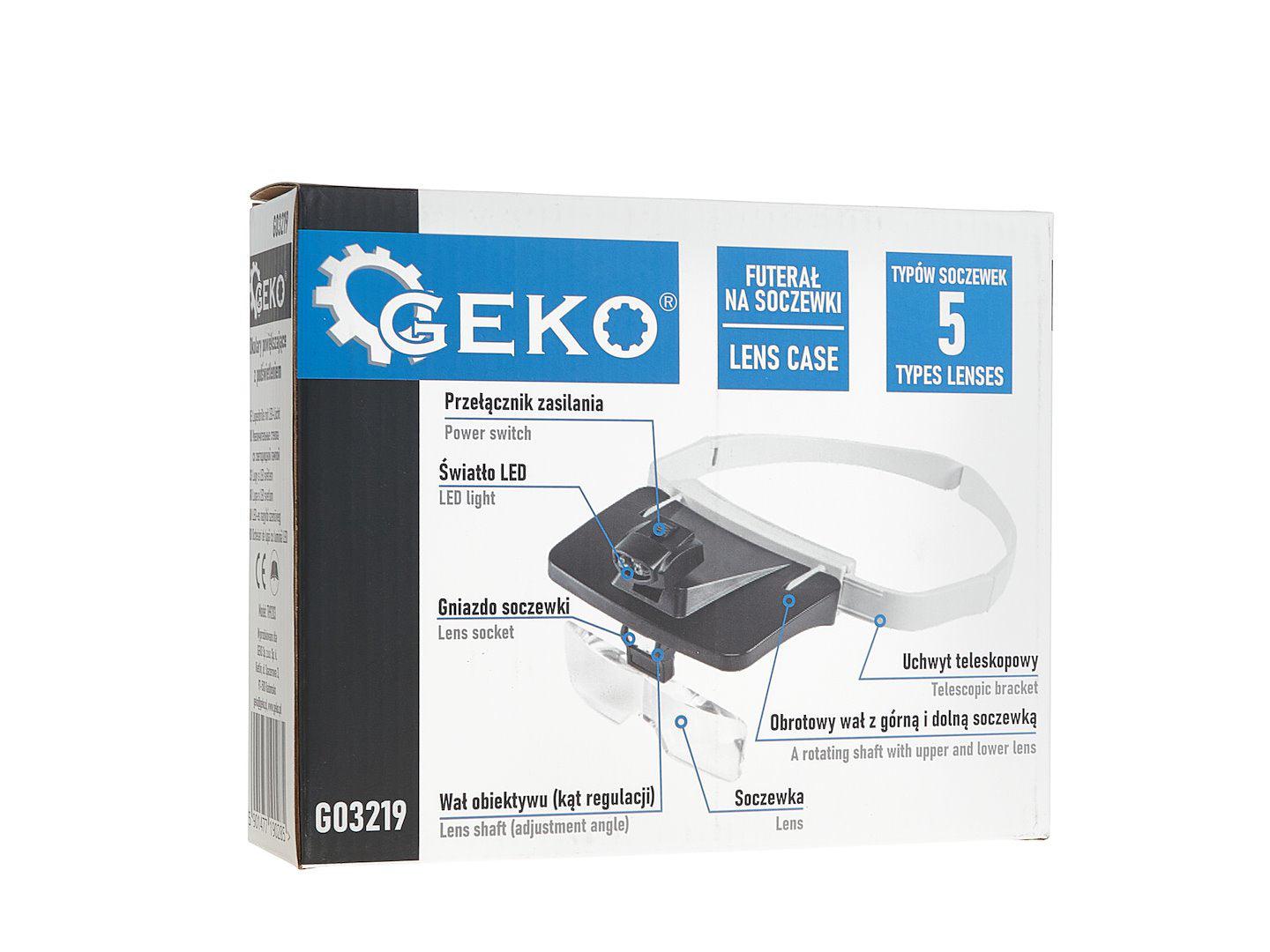 Set lupa de cap cu iluminare LED, 5 seturi lentile, Geko G03219