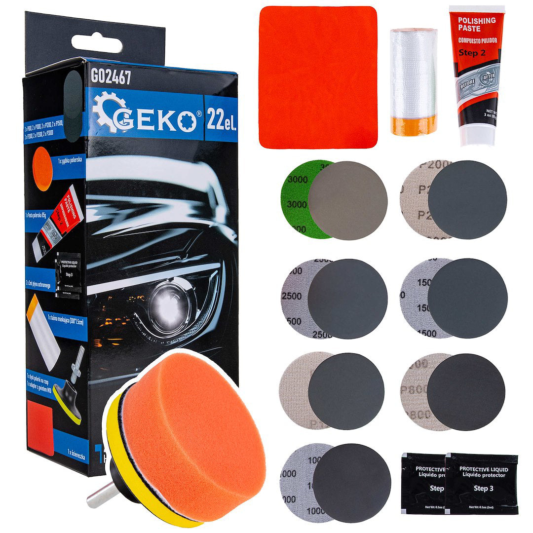 Kit reconditionare faruri, 22 elemente, Geko G02467