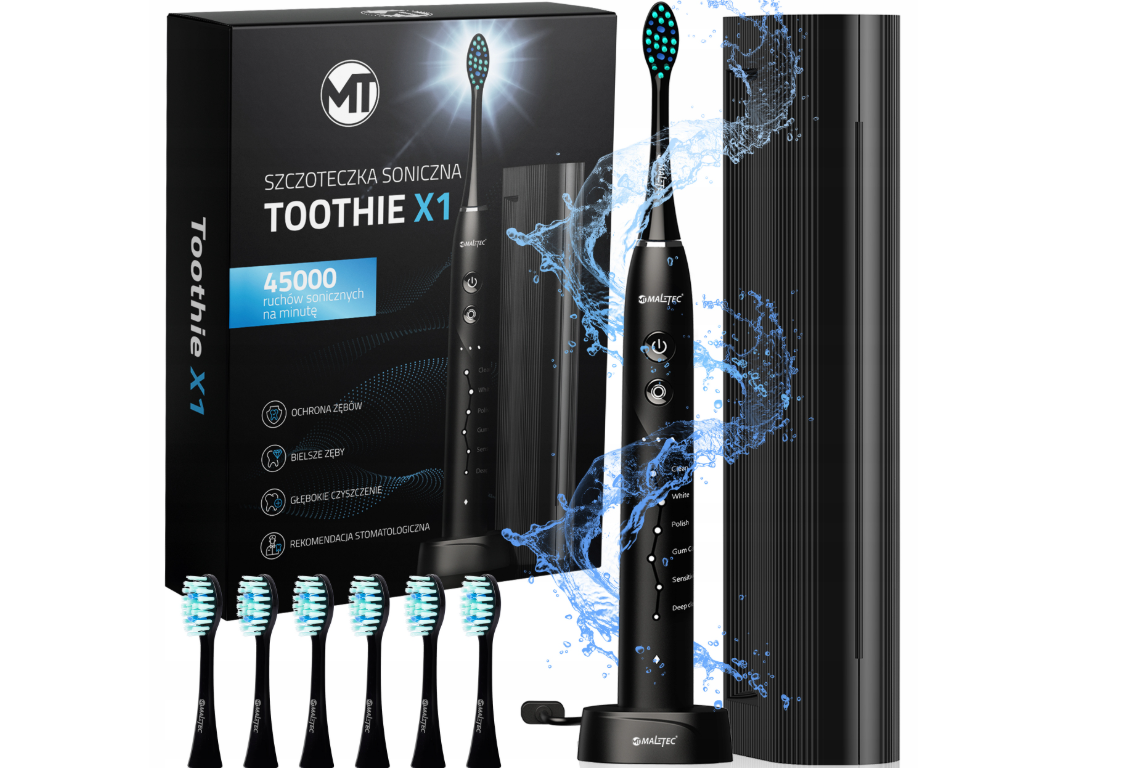 Set periuta de dinti  SONIC PixieDent ONYX, 6 capete rezerva, MalTec 111927