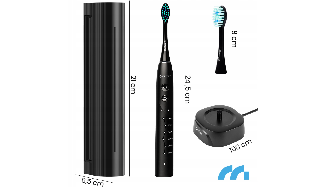 Set periuta de dinti  SONIC PixieDent ONYX, 6 capete rezerva, MalTec 111927