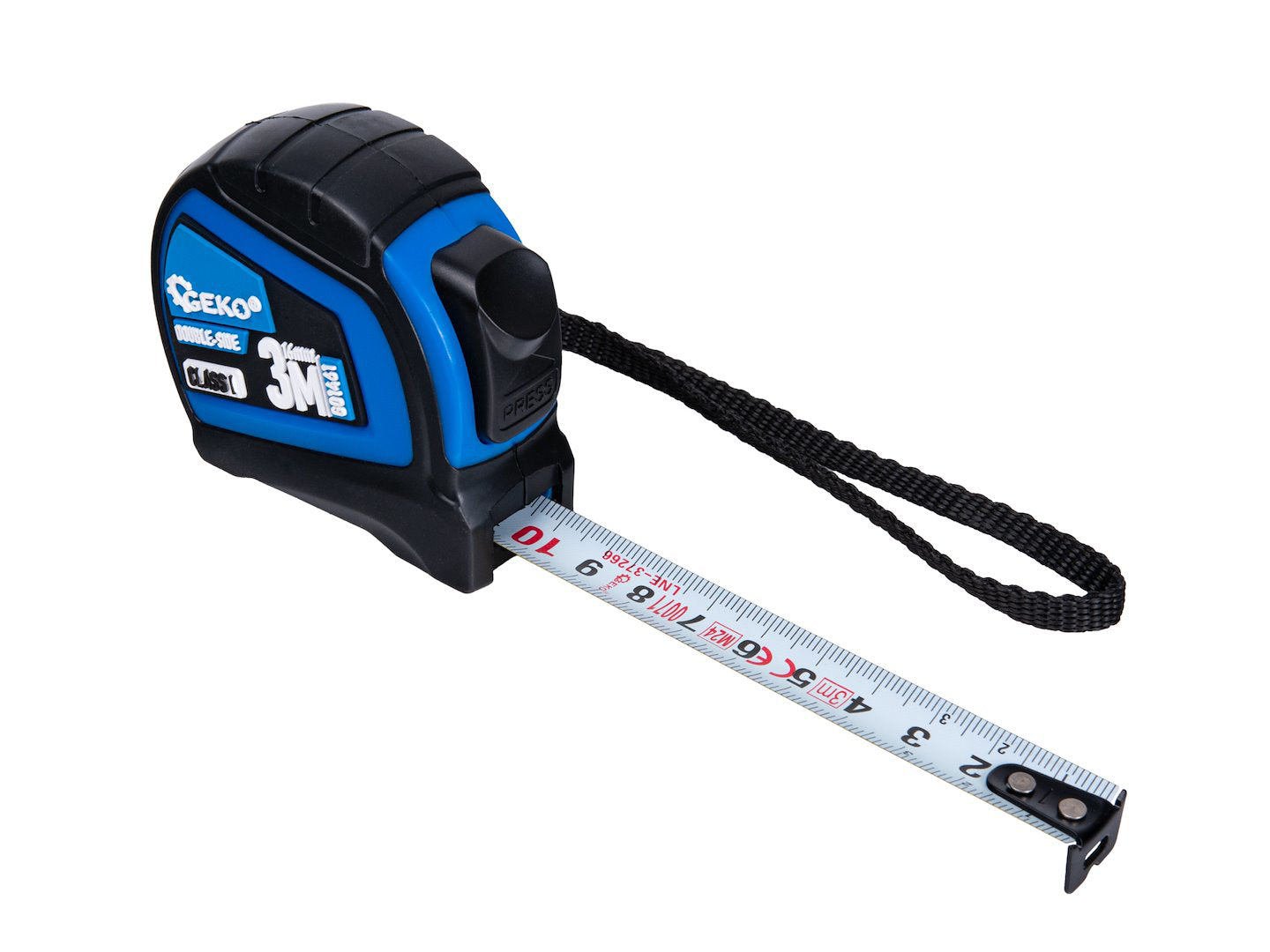 Ruleta cu 2 fete, oprire automata, 3 m x 16 mm, Clasa I, Geko G01461