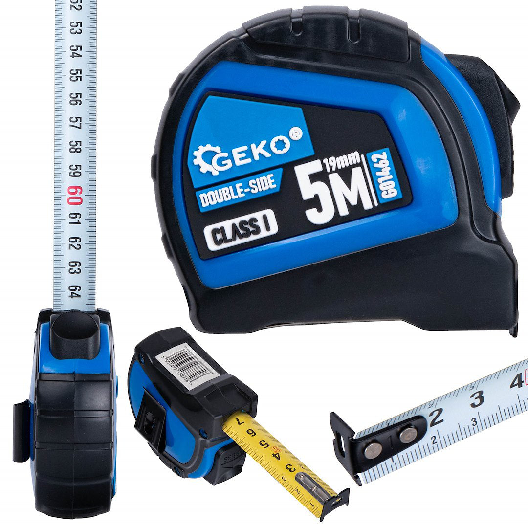 Ruleta cu 2 fete, oprire automata, 5 m x 19 mm, Geko G01462