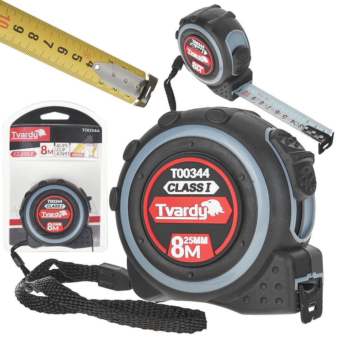 Ruleta cu 2 fete, 8 m x 25 mm, clasa I, Tvardy T00344