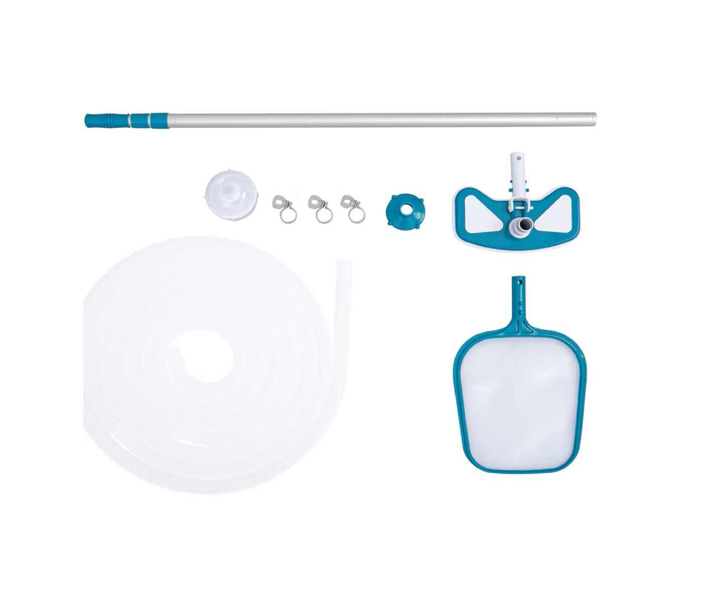 Set intretinere piscina 4 in 1, Ø32 mm/750 cm, plasa, maner telescopic 279 cm, pentru sisteme de filtrare cu debite de la 2.006 l/h, Bestway 16986