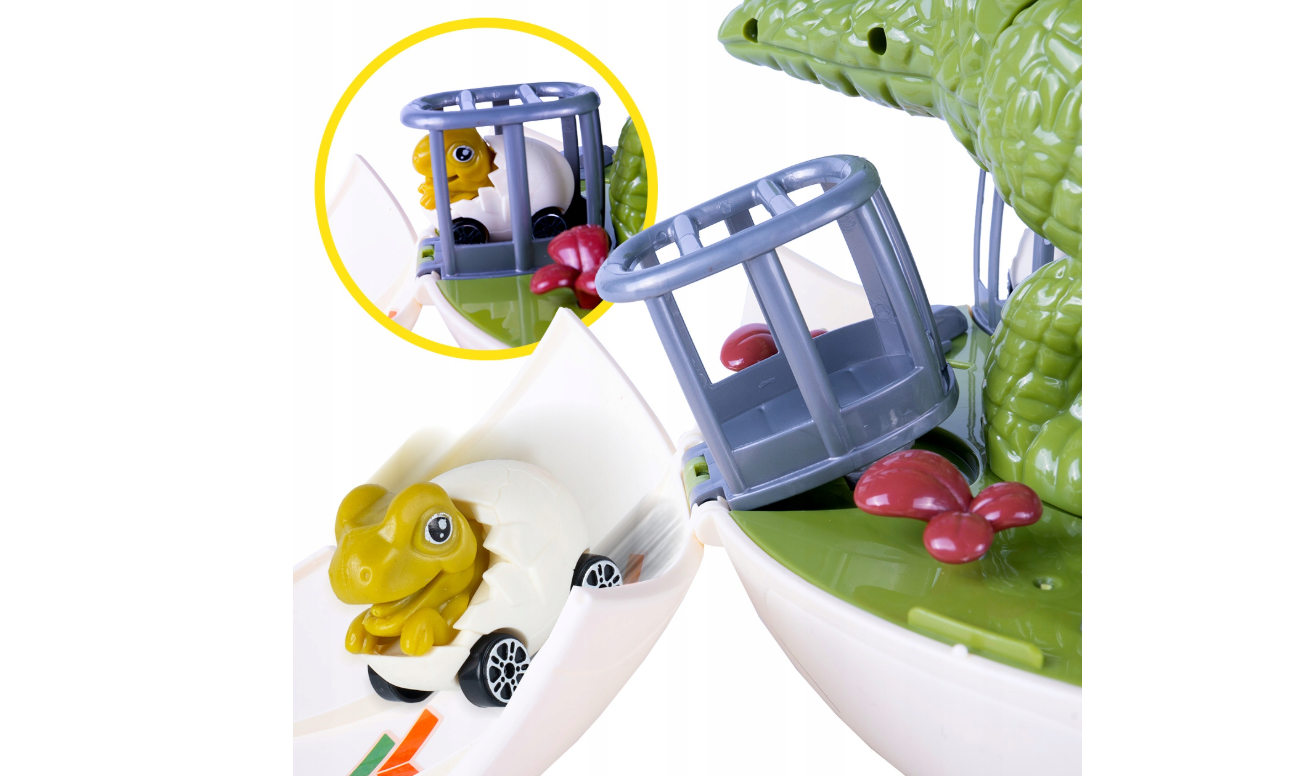 Jucarie interactiva dinozaur tip lansator cu pista 2 in 1, MalPlay 112433