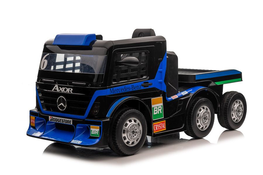 Masinuta electrica Mercedes XMX622B, 2x45 W, LED/LCD/MP4/MP3/USB, Plastic/Piele, 109x72x67 cm, negru / albastru, Lean 4244