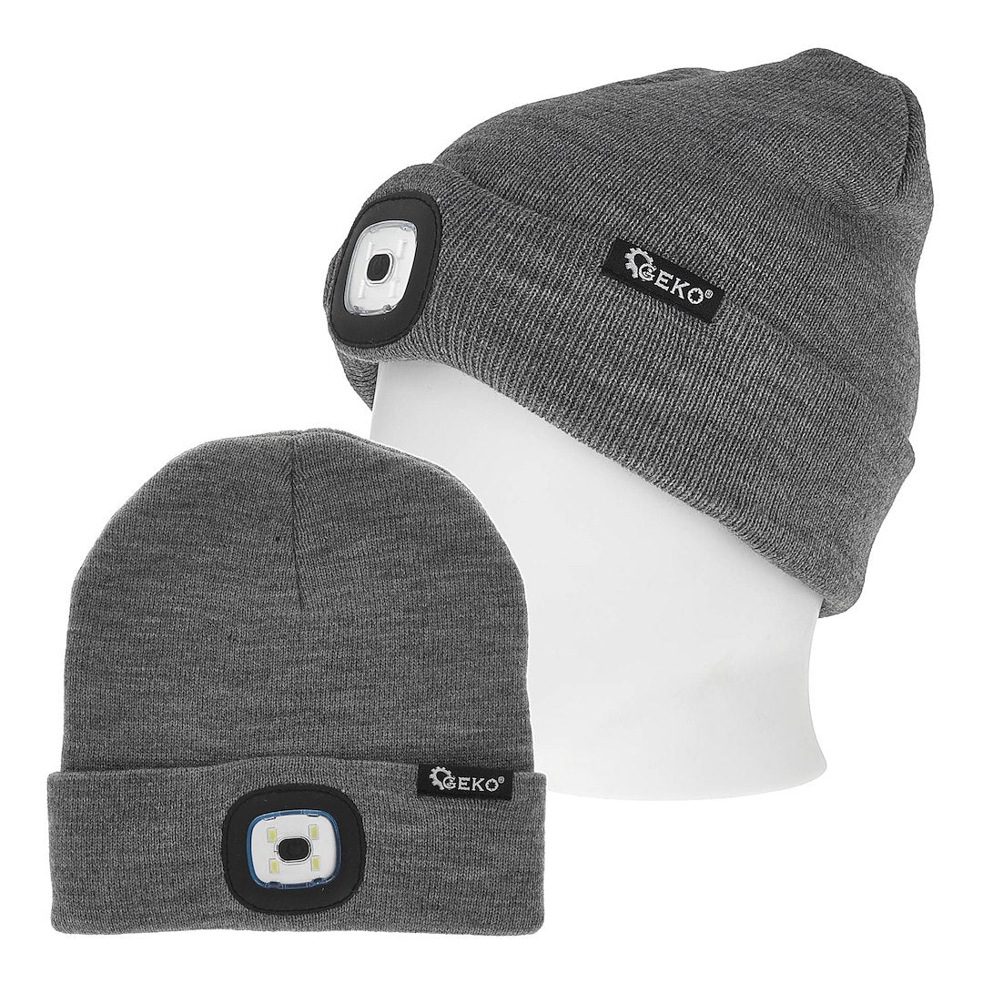 Caciula de iarna cu lanterna LED reincarcabila, gri, Geko G90410