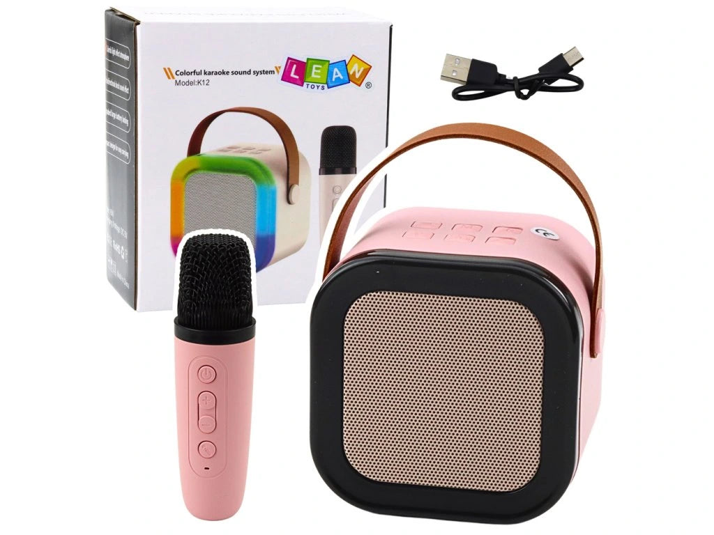 Set karaoke cu boxa si microfon wireless K12 RGB, bluetooth, roz, Lean 24548