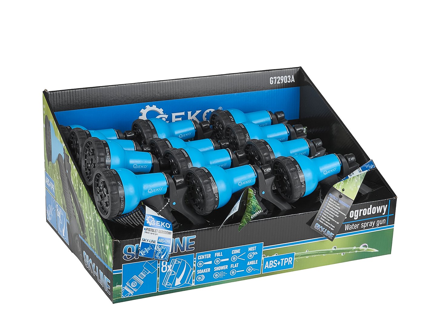 Set pistoale de pulverizare reglabile cu 8 functii Sky-Line, 12 bucati, Geko G72903A