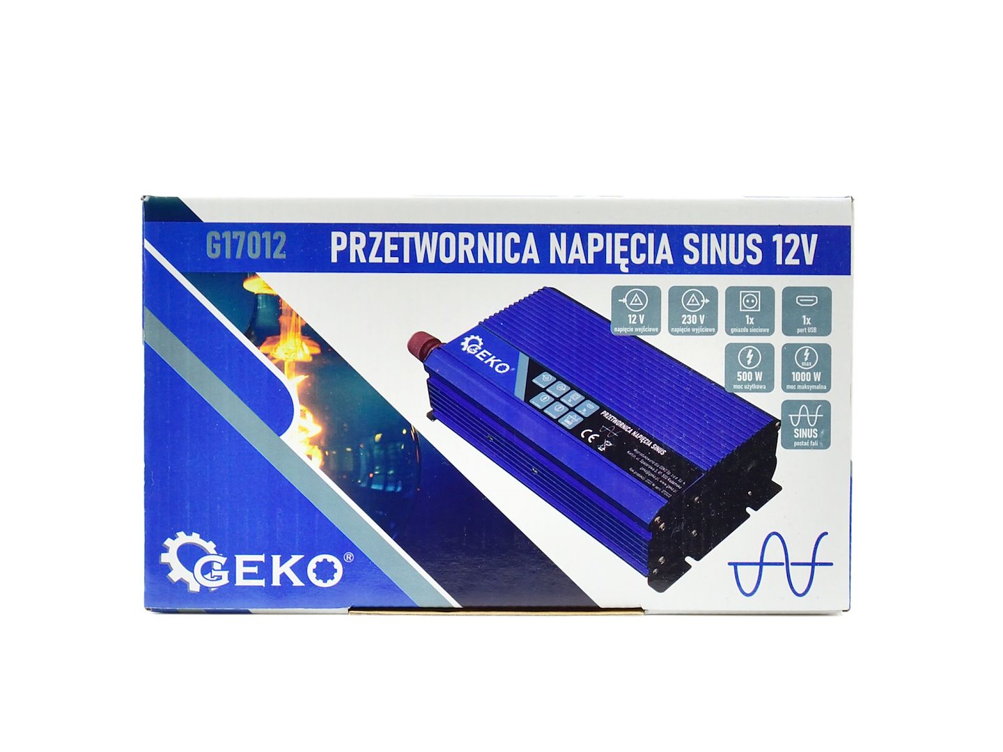 Convertor de tensiune sinus, 12 V / 230 V, 500 / 1000 W, Geko G17012