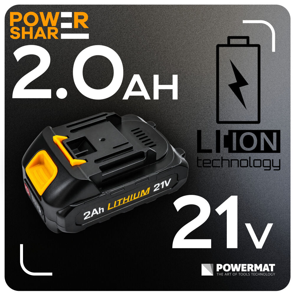 Acumulator pentru scule, 2 Ah, 21 V, Powermat PM-BT-BL-21V-2AH